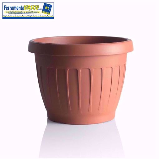 Immagine di VASO  DIAMETRO 15 CM  CIRCOLARE IN PLASTICA PER FIORI/PIANTE  COLORE: TERRACOTTA  SERIE: TERRA