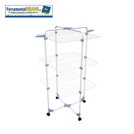 Immagine di GIMI Modular 3 Stendibiancheria da Pavimento, Stendino Verticale, a Torre, Spazio di Stenditura 30 m, con Ruote, Acciaio, 71 x 71 x 132 cm