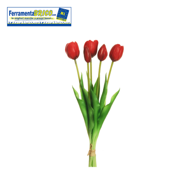 Immagine di BOUQUET ARTIFICIALE DI 5 TULIPANI ROSSO – H 40 CM