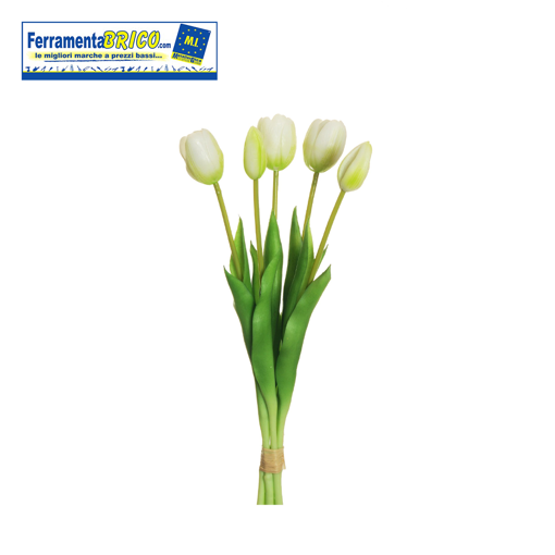 Immagine di BOUQUET ARTIFICIALE DI 5 TULIPANI BIANCO – H 40 CM