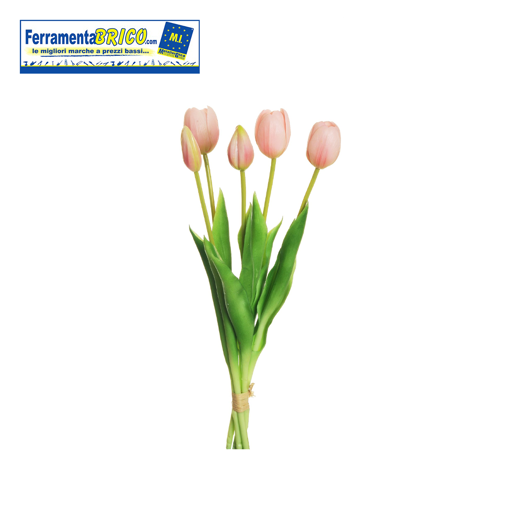 Immagine di BOUQUET ARTIFICIALE DI 5 TULIPANI ROSA – H 40 CM