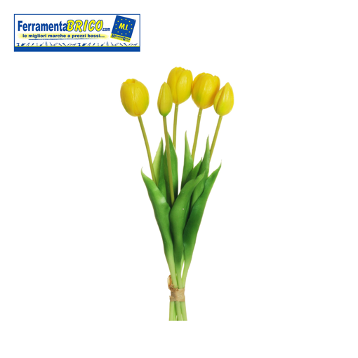 Immagine di BOUQUET ARTIFICIALE DI 5 TULIPANI GIALLO – H 40 CM